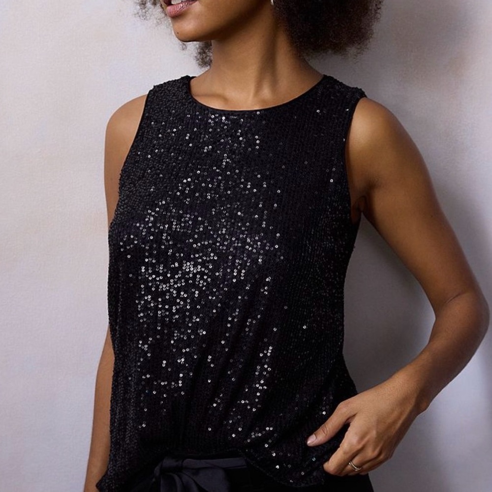 LC Lauren Conrad  Sleeveless Black Sequin Top